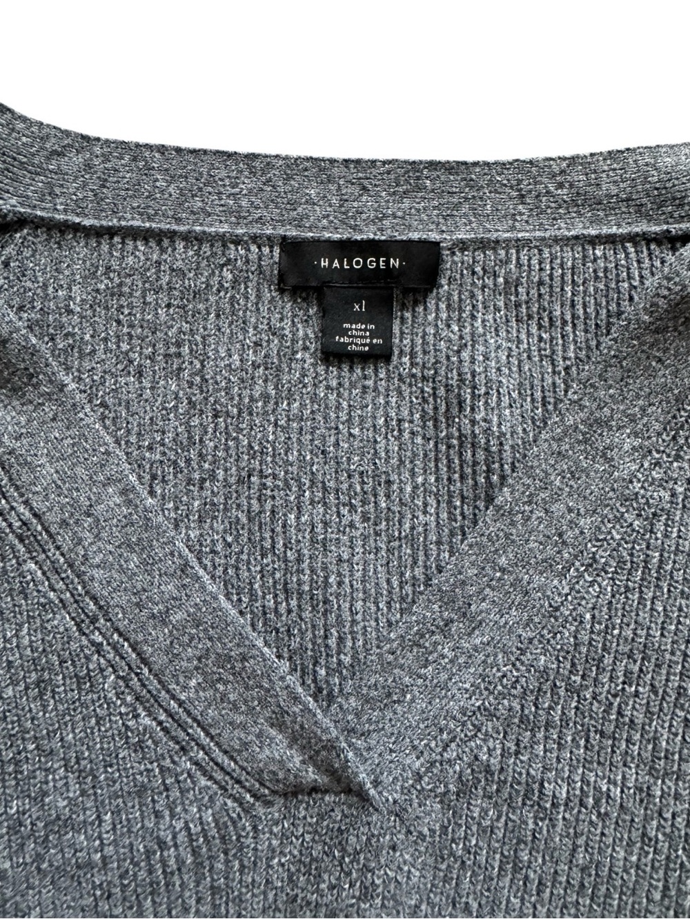 Halogen Super Soft Ribbed V Neck Sweater Gray Pullover XL - Picture 5 of 9